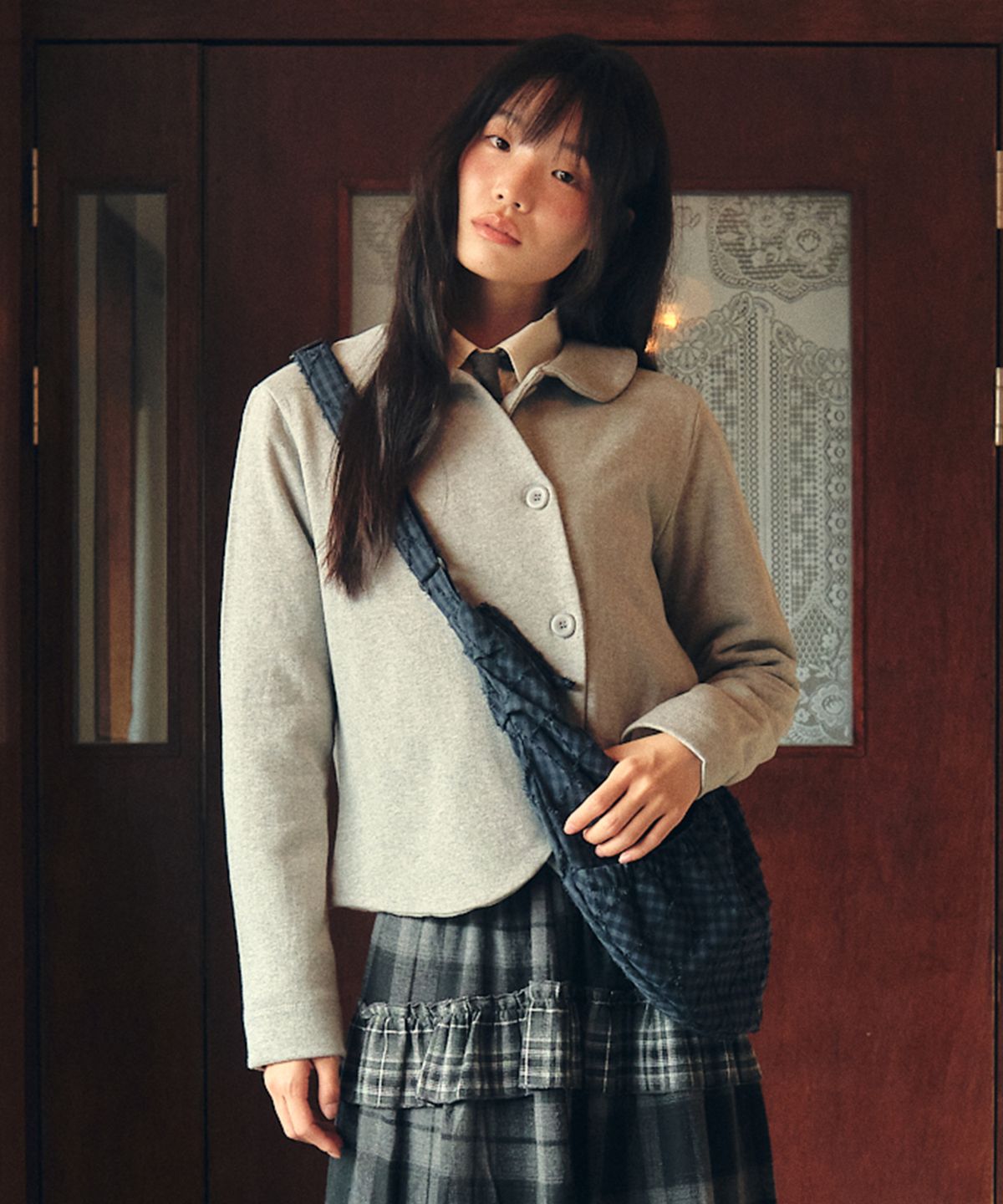 꼬모니노즈(COMONINOZ) W ROUND COLLAR TERRY JACKET [GRAY]