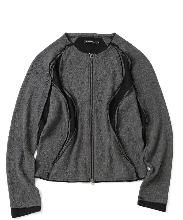 Raw Edge Reverse Gauze Panel Zip Up - Charcoal