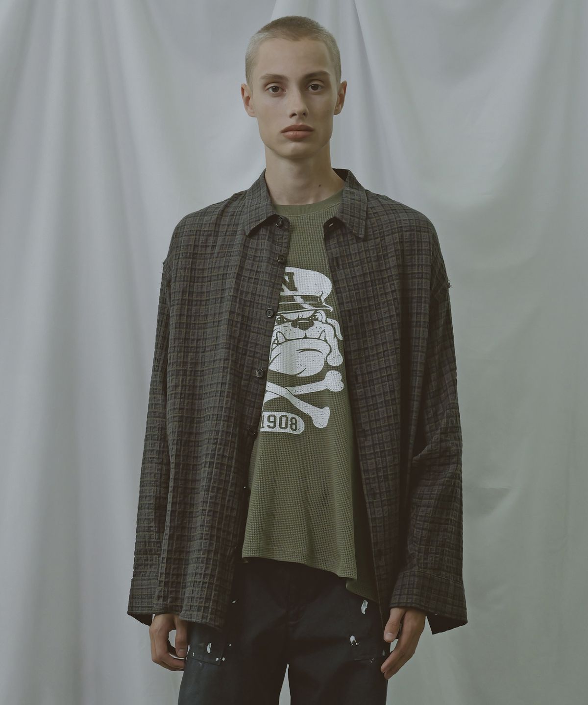 비욘드클로젯(BEYOND CLOSET) [COLLECTION LINE] 더스티 체크 릴렉스드 셔츠 카키