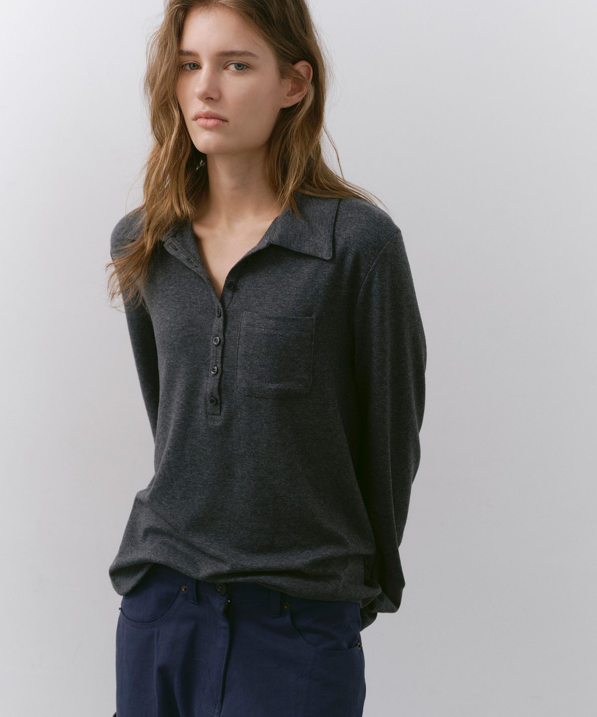 카셀(CACELE) RELAXED POLO T-SHIRT, CHARCOAL