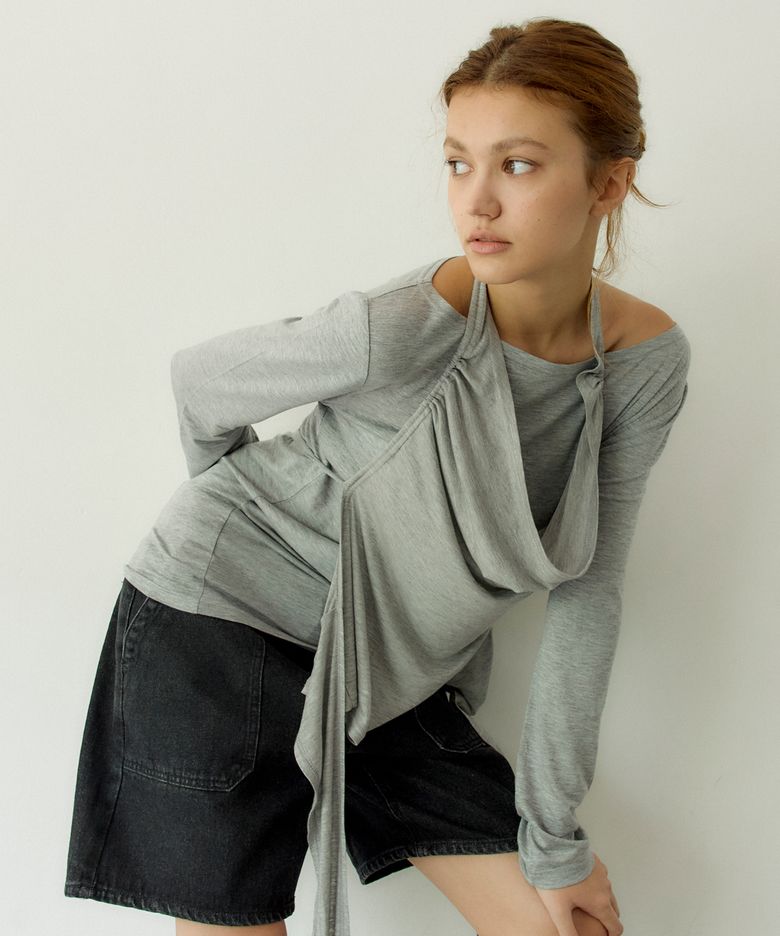 Halter Layered Ruched Tee (GREY)