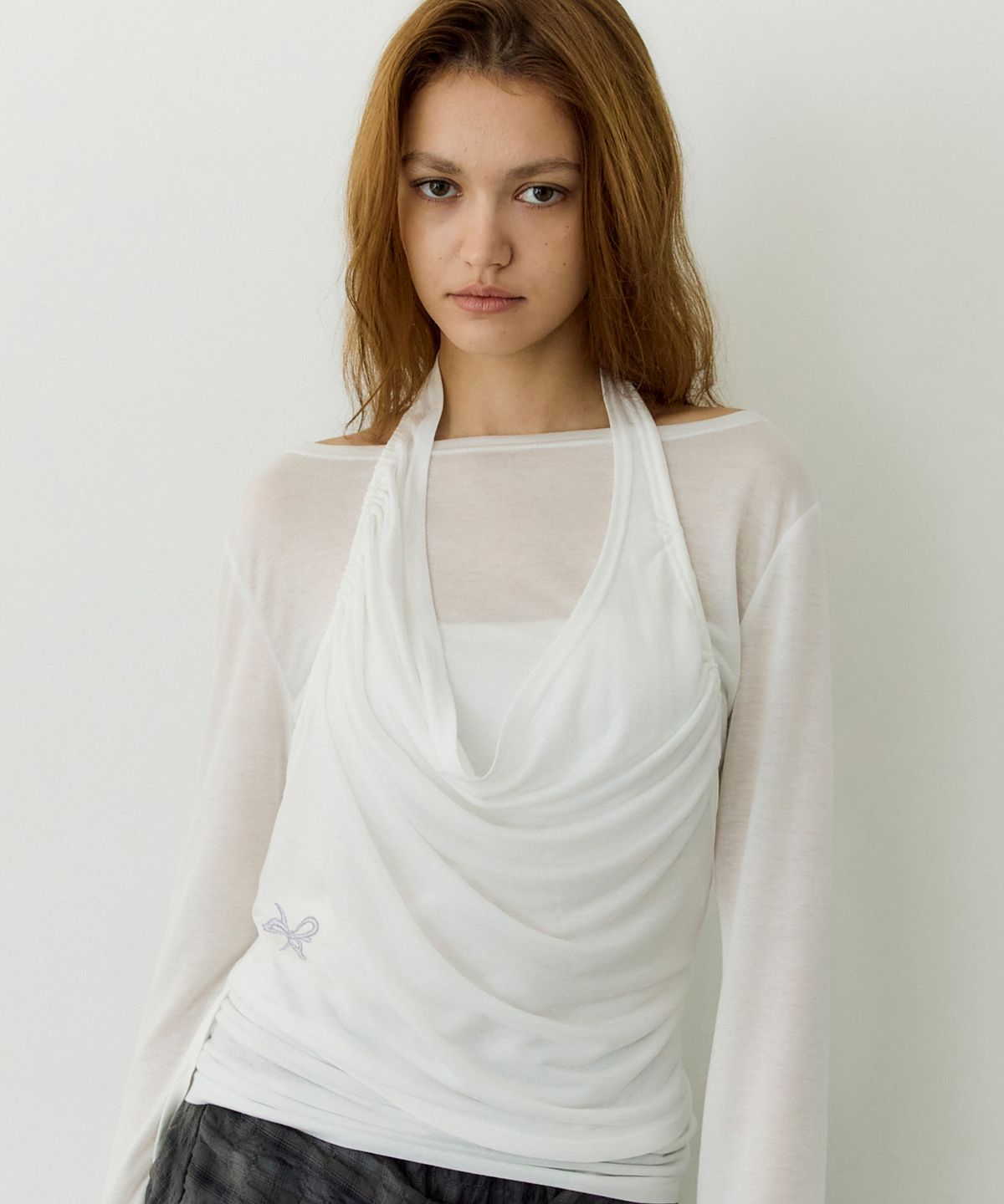 페이네틱(PAINETIC) Halter Layered Ruched Tee (WHITE)