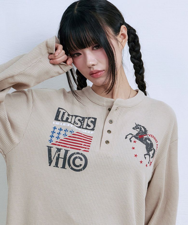 VTA VINTAGE 와플 헨리넥 롱슬리브