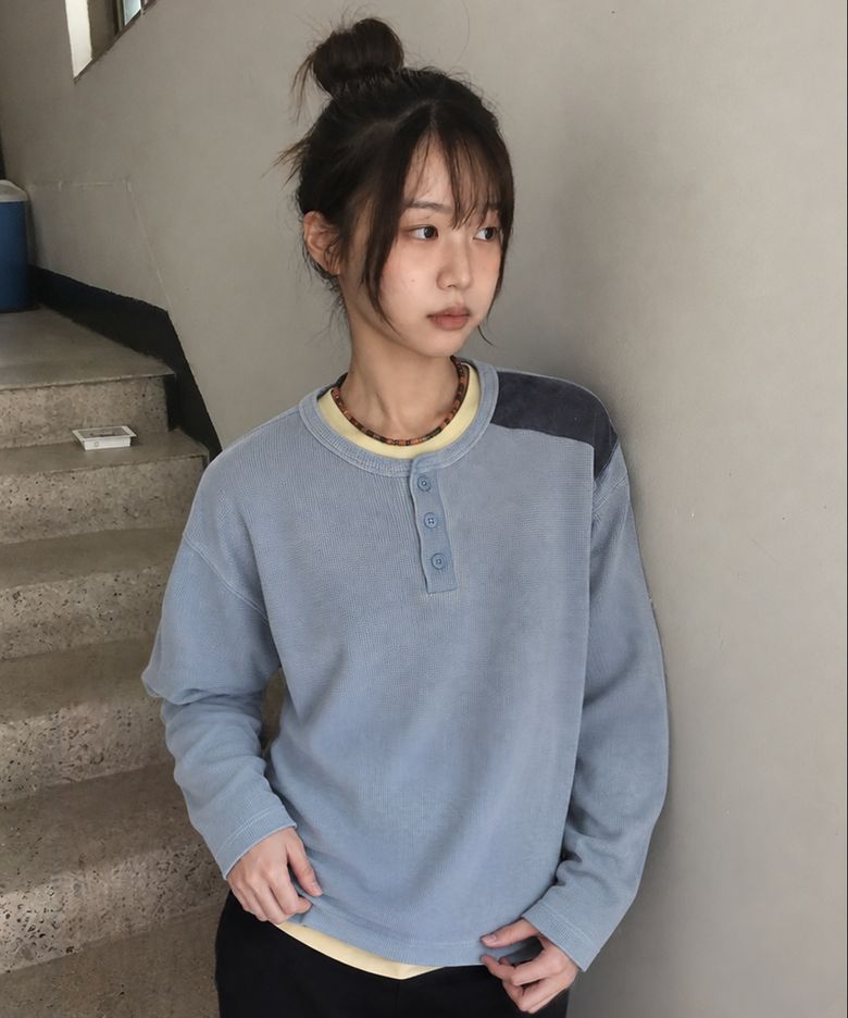 Washed Henley T-shirt(SKY BLUE)
