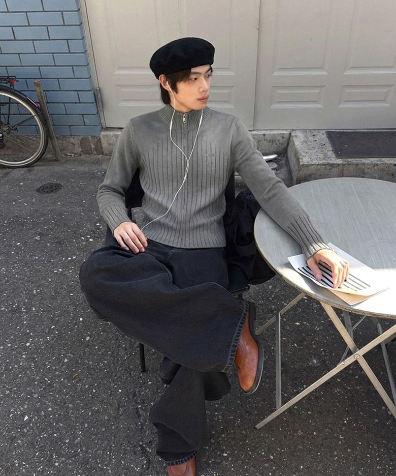 Specter Washed Zip-up Sweater(CHARCOAL)