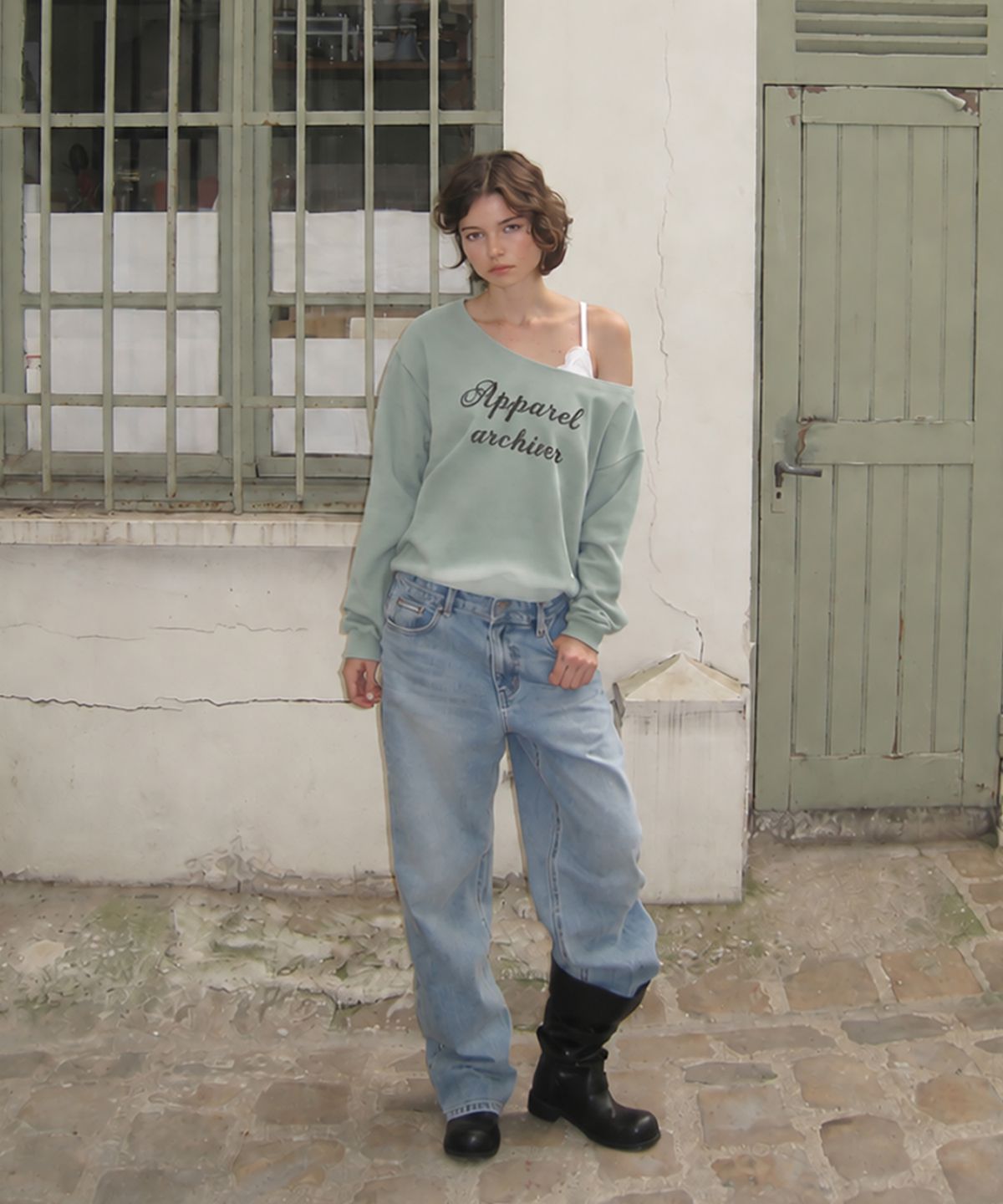어패럴아카이브(APPAREL ARCHIVE) Eden off-shoulder t-shirt - Mint