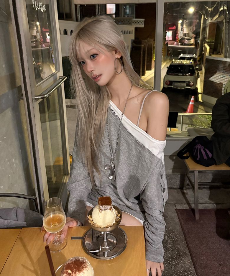 Button Detail Off-Shoulder Knit Dress