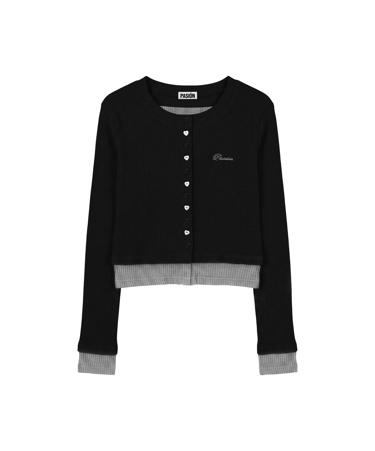 파시온(PASION) 하트 스위치 배색 가디건_블랙 Heart Switch Two-Tone Cardigan_Black