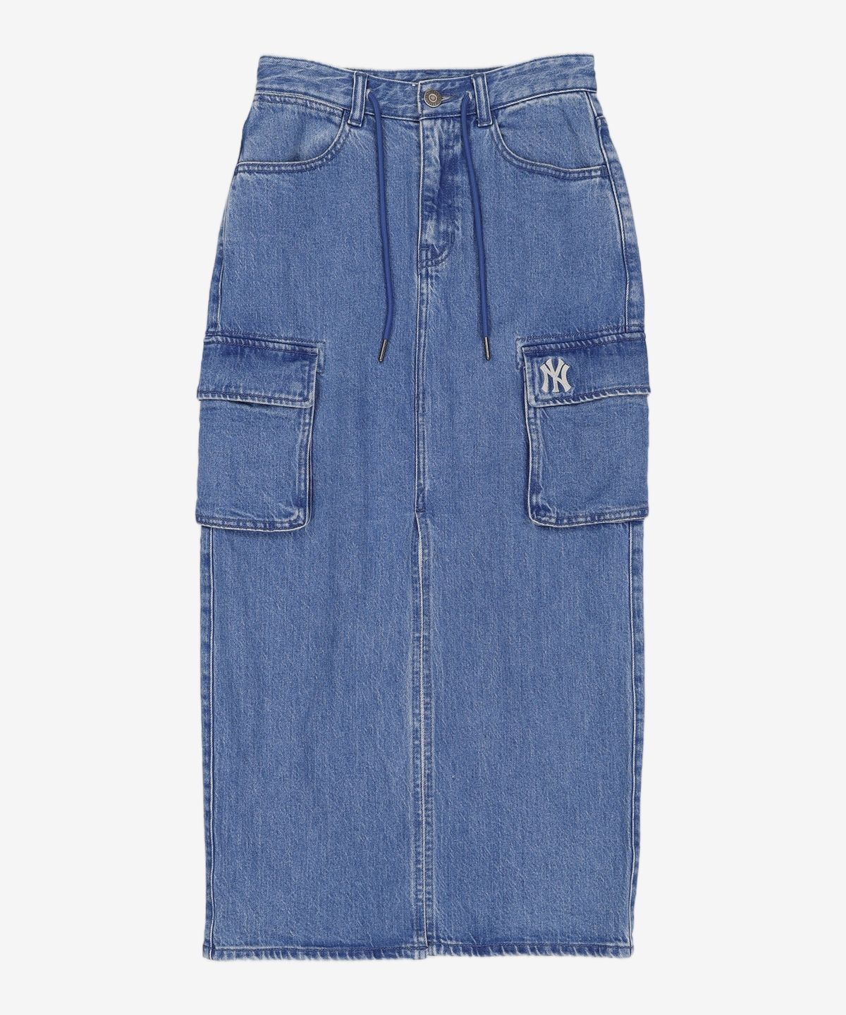 엠엘비(MLB) 여성 베이직 스몰로고 카고 데님 롱스커트 NY (Black) XS