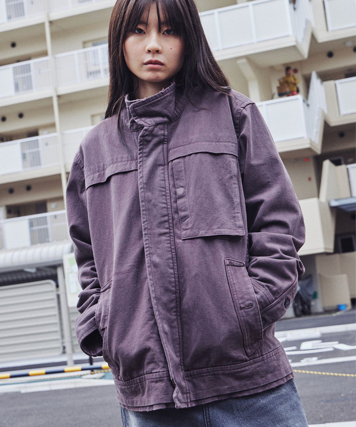 태리스(TAERIS) VINTAGE WASHED WORK JACKET_PLUM