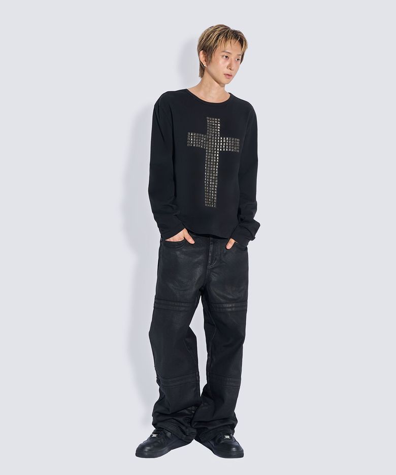 CROSS STUDDED LONG SLEEVE T-SHIRT (BLACK)