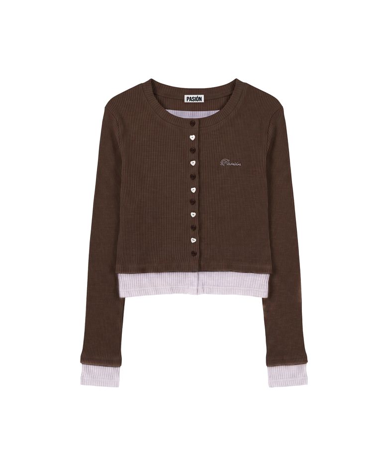 하트 스위치 배색 가디건_브라운 Heart Switch Two-Tone Cardigan_ Brown