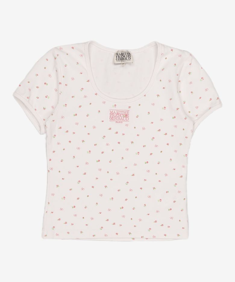 W FLOWER SHORT SLEEVE TEE white S