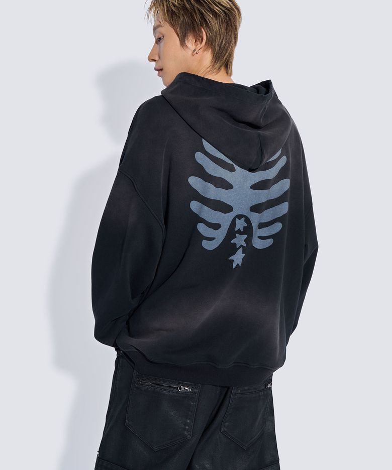 BONE STAR WASHED HOODIE (WASHED BLACK)