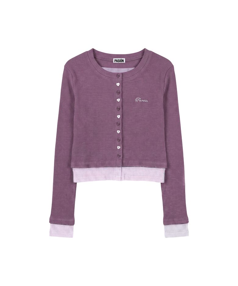 하트 스위치 배색 가디건_퍼플 Heart Switch Two-Tone Cardigan_ Purple