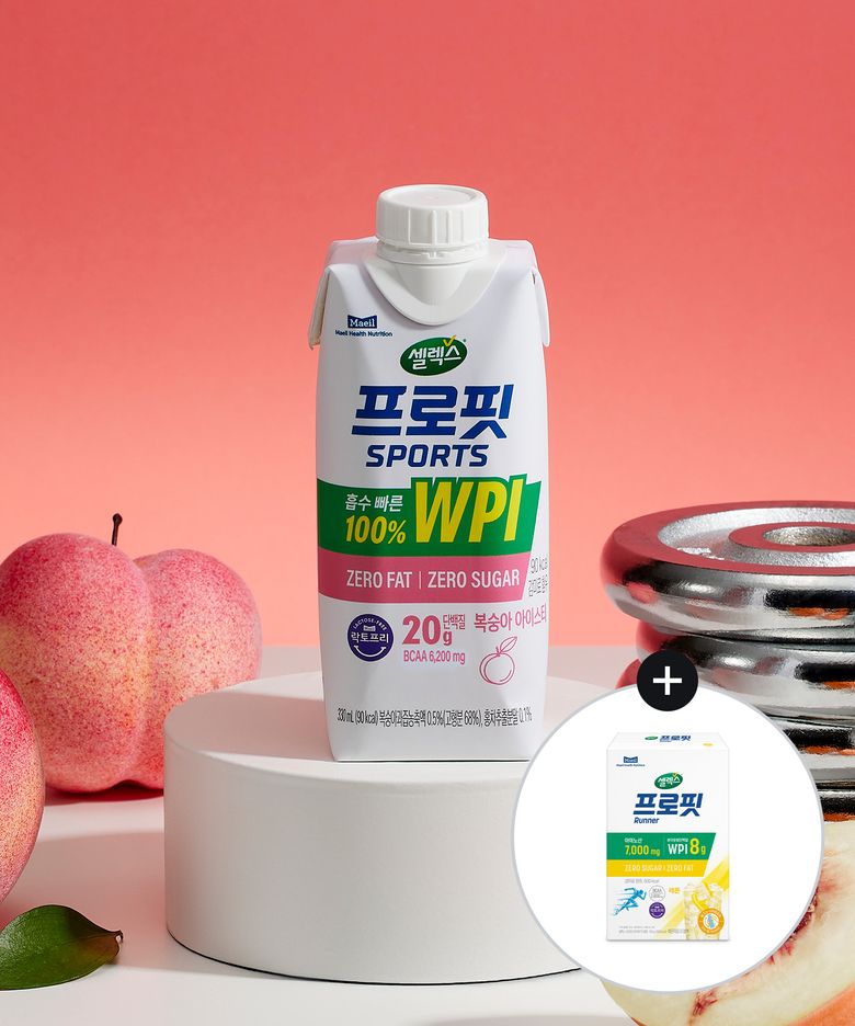 [12개+러너 스틱 10개] 프로핏 스포츠 WPI 드링크 복숭아 330ml+프로핏 레몬 1박스(15G*10개)