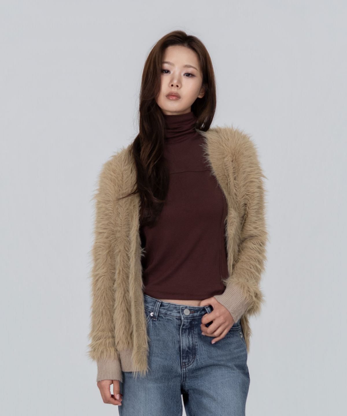 포스333(PHOS333) W Short Hairy Cardigan/Beige