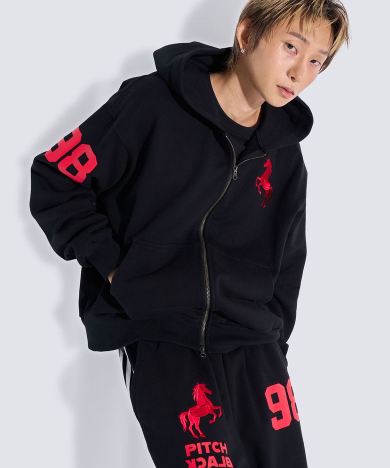 WESTERN HORSE 98 HOOD ZIP-UP (BLACK)