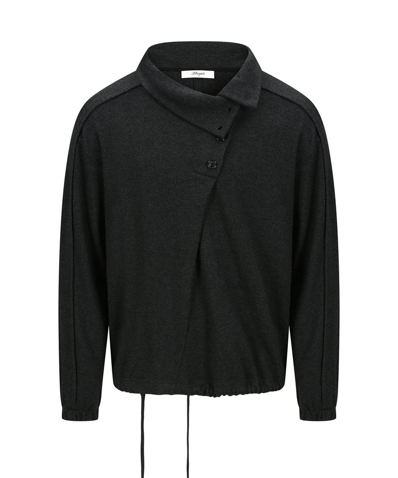 Organism Wool Asymmetric Placket Button-up Turtleneck Sweater