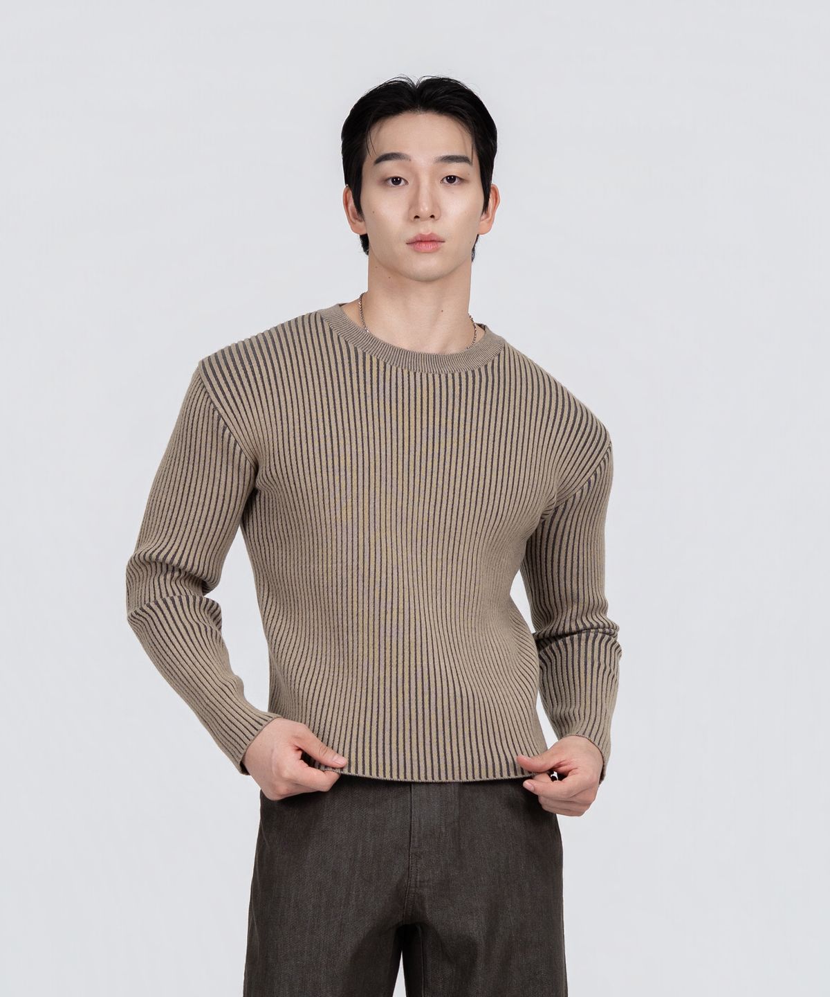 포스333(PHOS333) M Ribbed Knit Sweater/Beige
