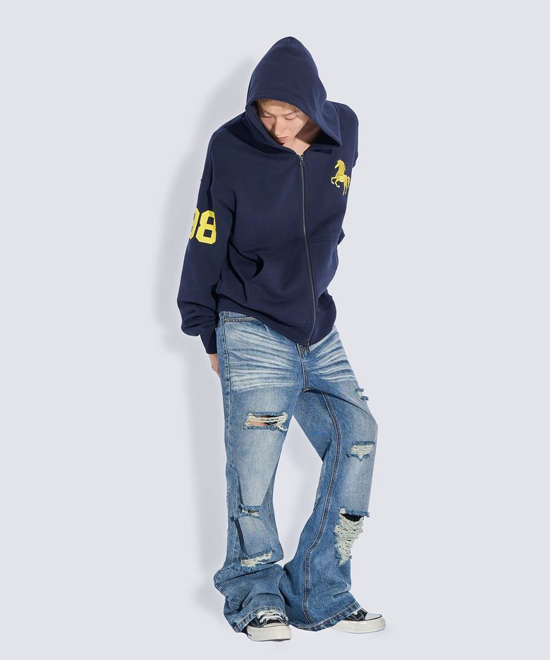 WESTERN HORSE 98 HOOD ZIP-UP (NAVY)