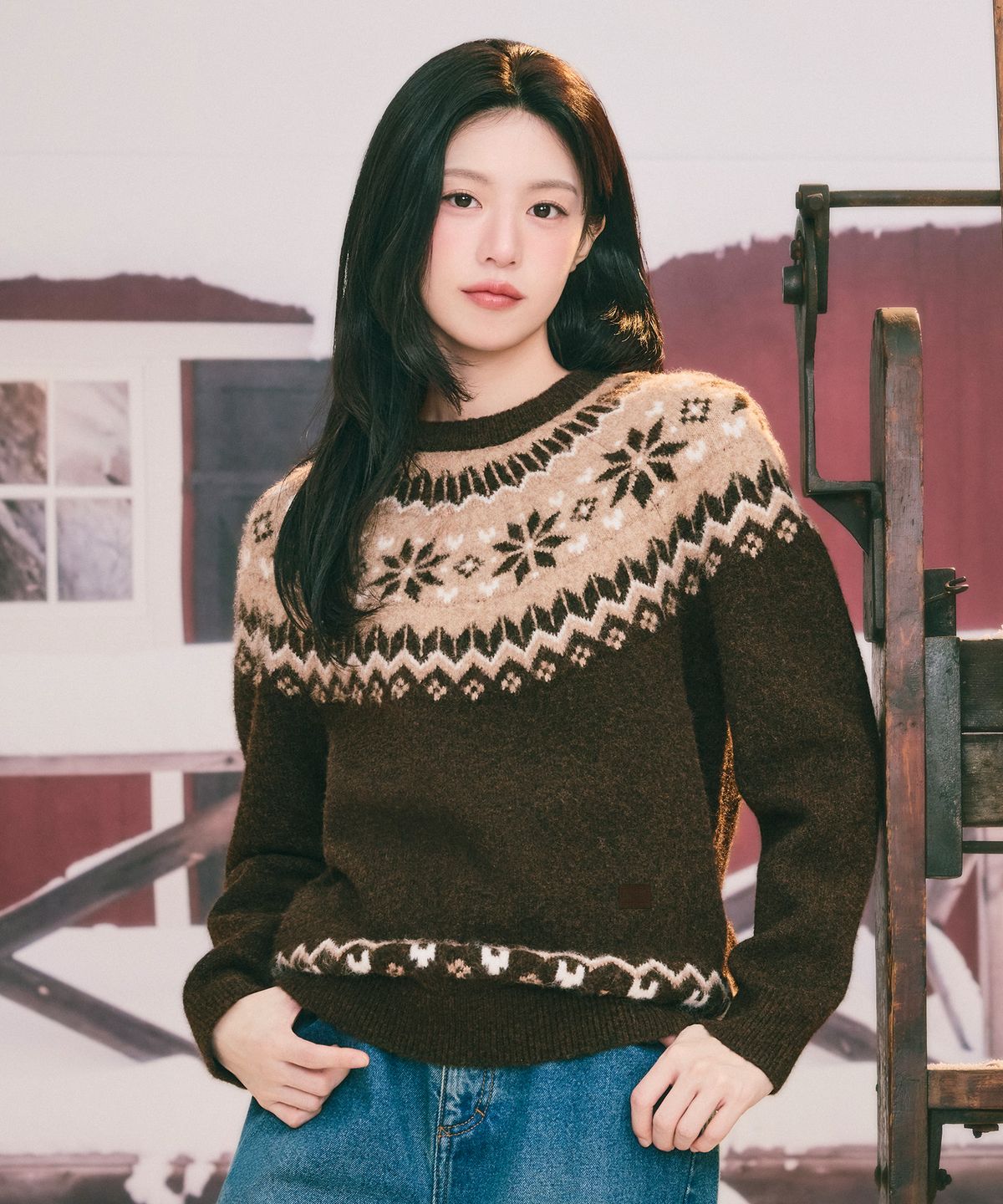 마리떼 프랑소와 저버(MARITHÉ + FRANҪOIS GIRBAUD) SMALL CLASSIC LOGO NORDIC KNIT PULLOVER brown