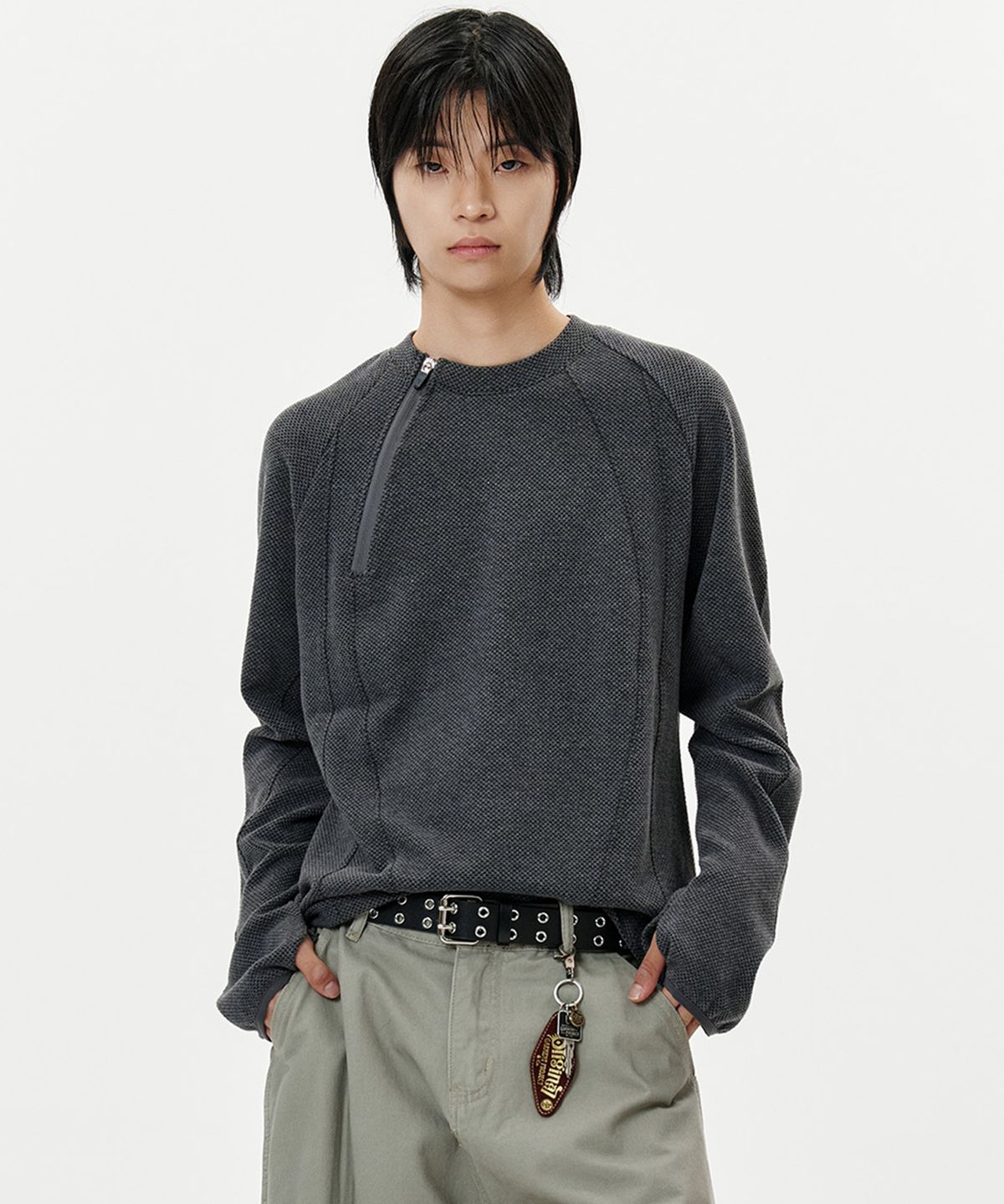 딥센스(DEEP SENSE) Zip Slit Long Sleeve T-Shirt - 3color