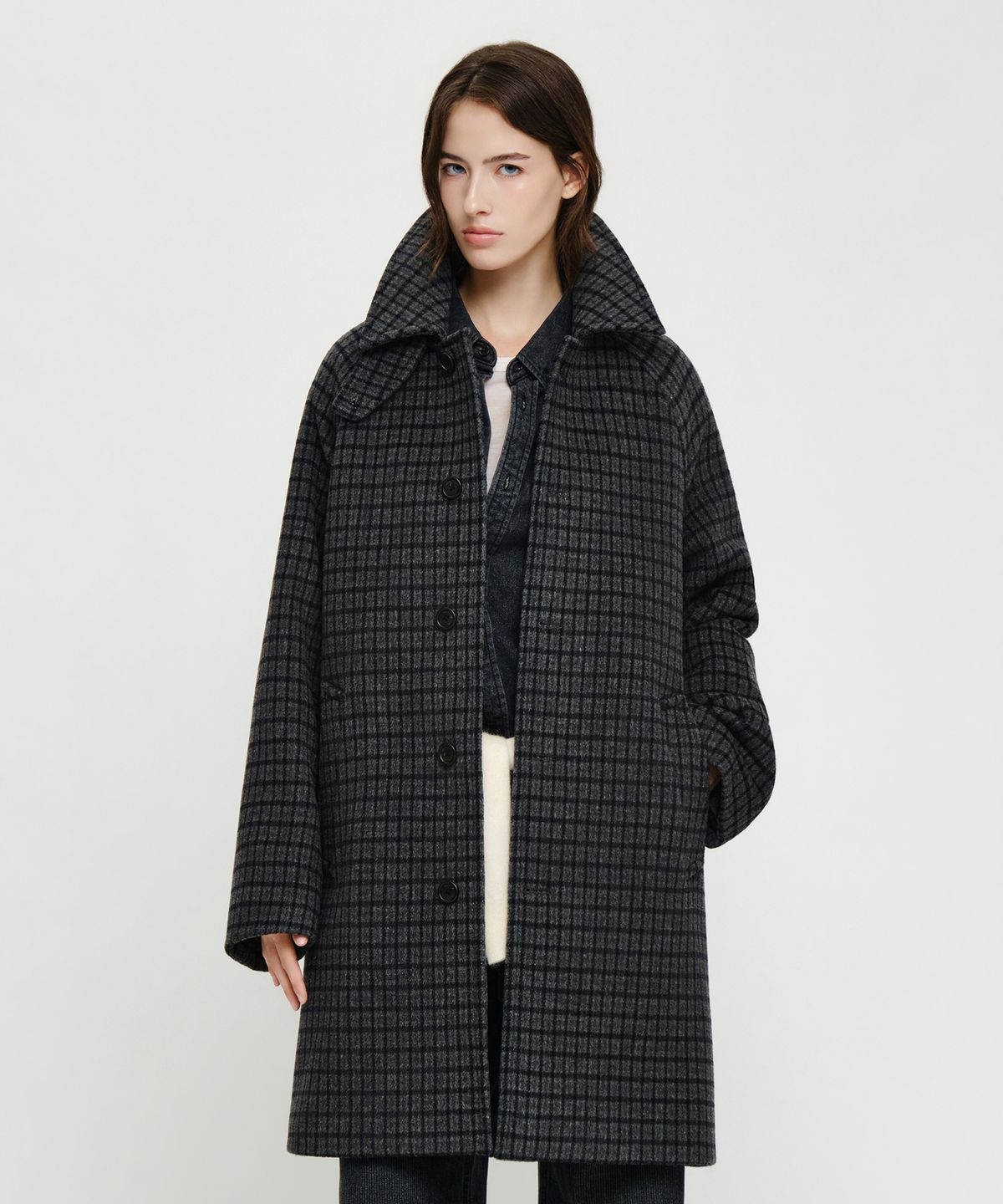 마리떼 프랑소와 저버(MARITHÉ + FRANҪOIS GIRBAUD) WOOL BLEND LONG BALMACAAN COAT check