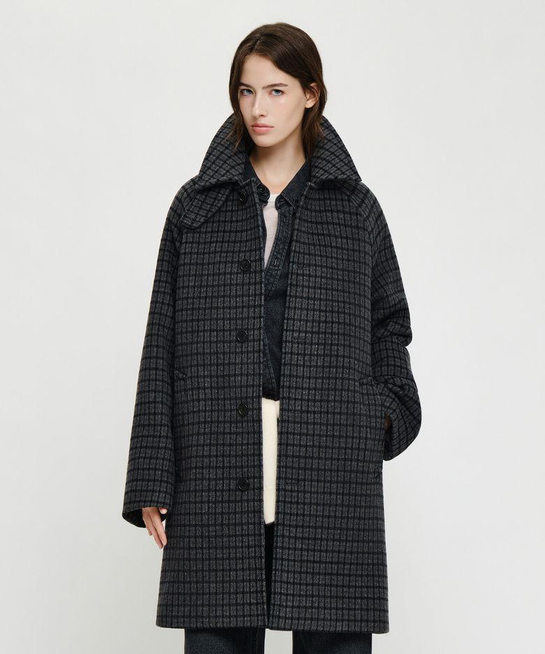 WOOL BLEND LONG BALMACAAN COAT check