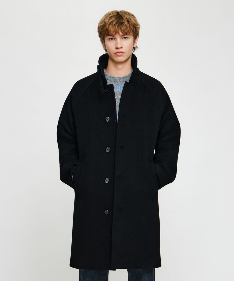 WOOL BLEND LONG BALMACAAN COAT black