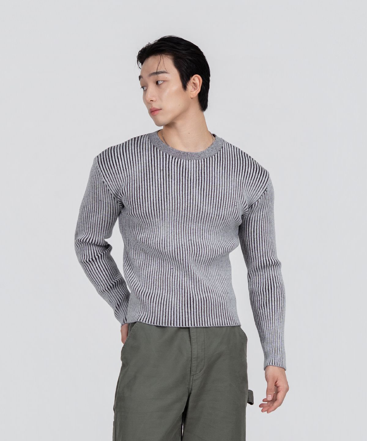 포스333(PHOS333) M Ribbed Knit Sweater/Grey