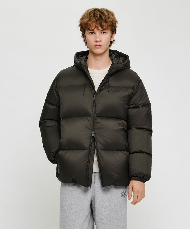 LOW DENIER PUFFER HOODED DOWN JACKET khaki beige