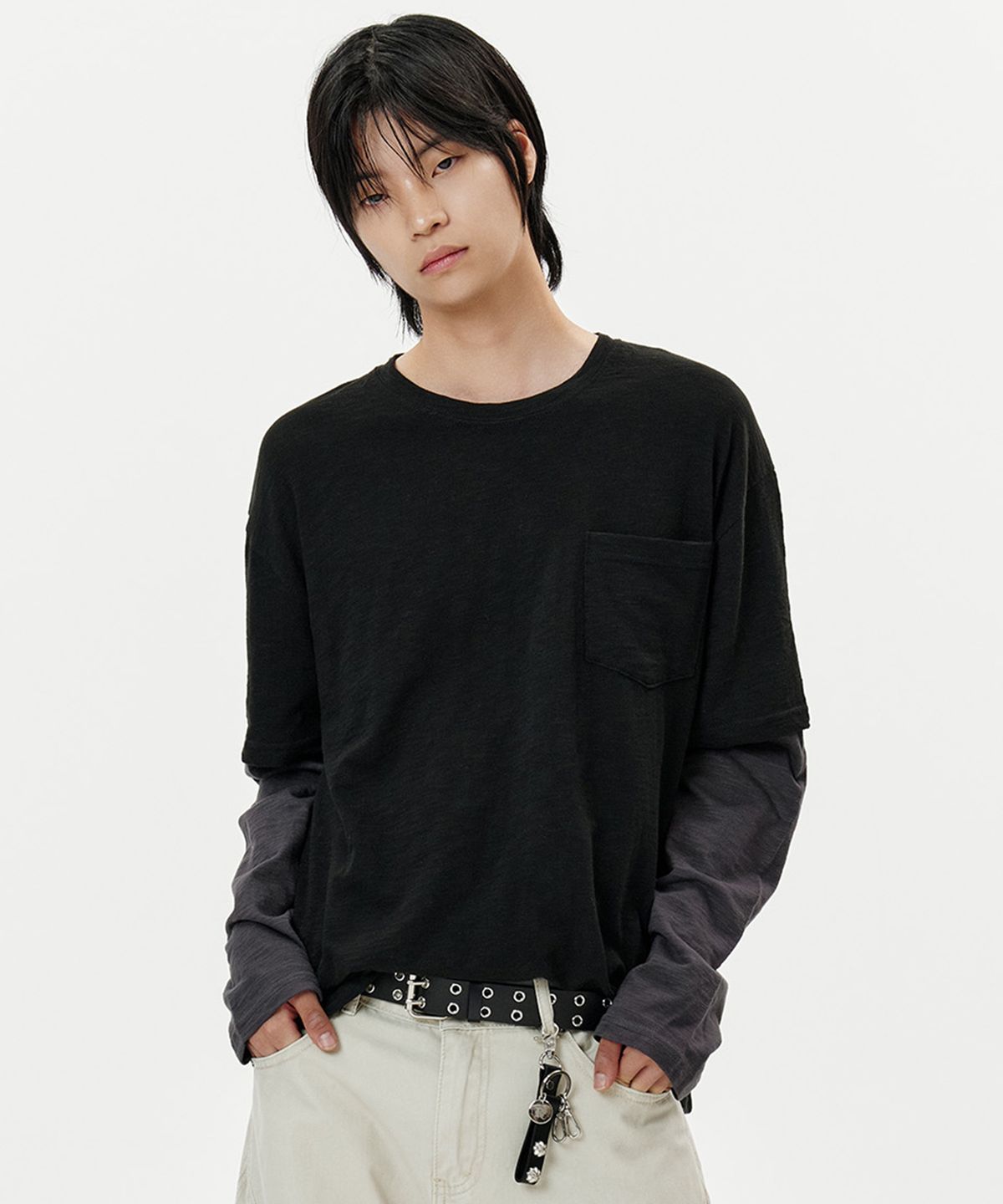 딥센스(DEEP SENSE) Slub Washed Layered T-Shirt - 2color