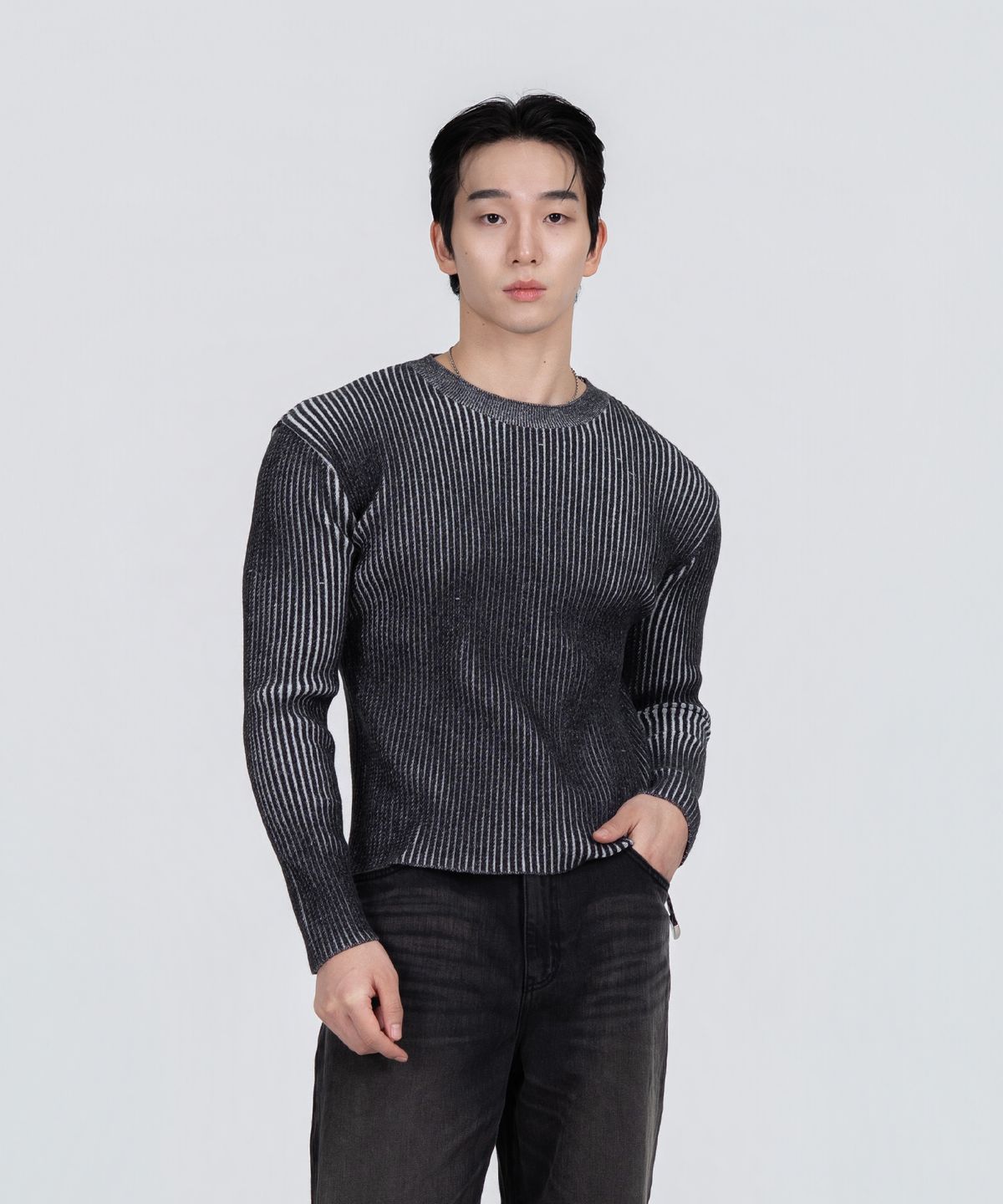 포스333(PHOS333) M Ribbed Knit Sweater/Black