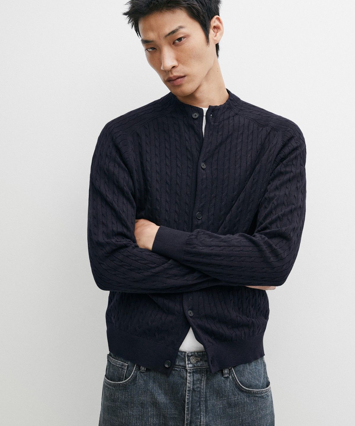 마시모두띠(MASSIMO DUTTI) 케이블 코튼 블렌드 니트 가디건
