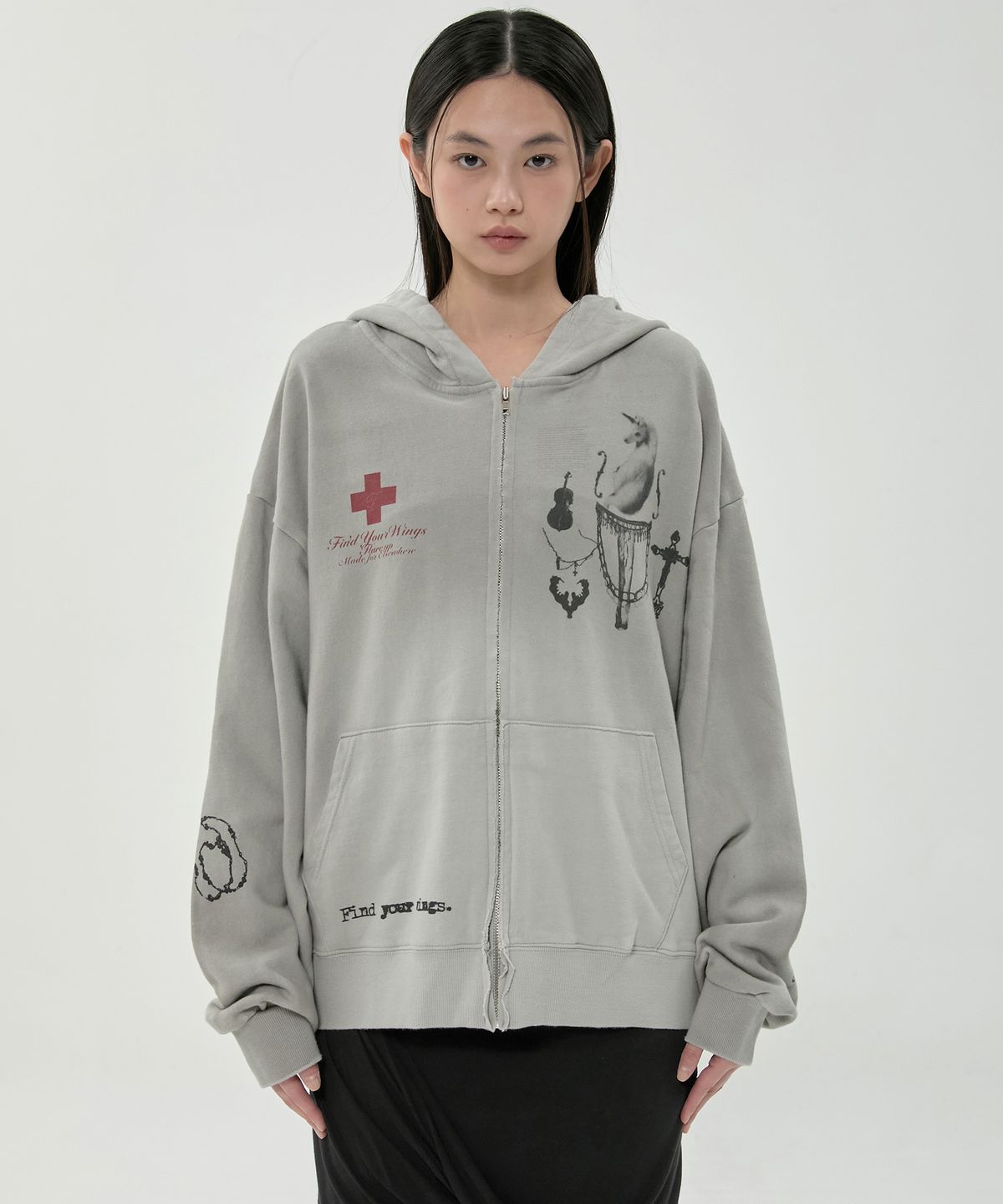 플레어업(FLAREUP) Dirty-Washed Zip Hoodie (FL-066_Gray)