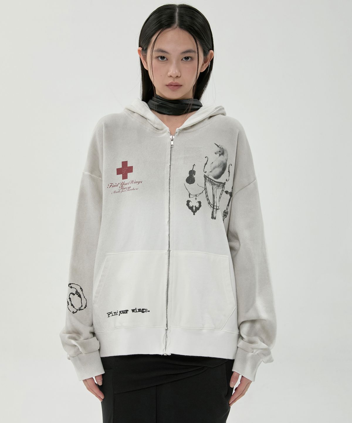 플레어업(FLAREUP) Dirty-Washed Zip Hoodie (FL-066_Off White)