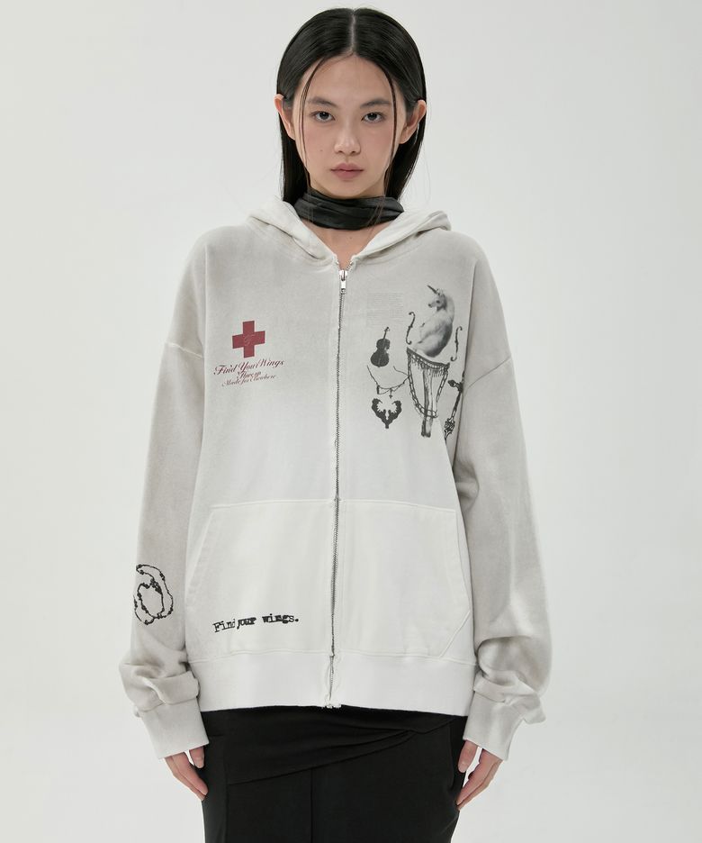 Dirty-Washed Zip Hoodie (FL-066_Off White)