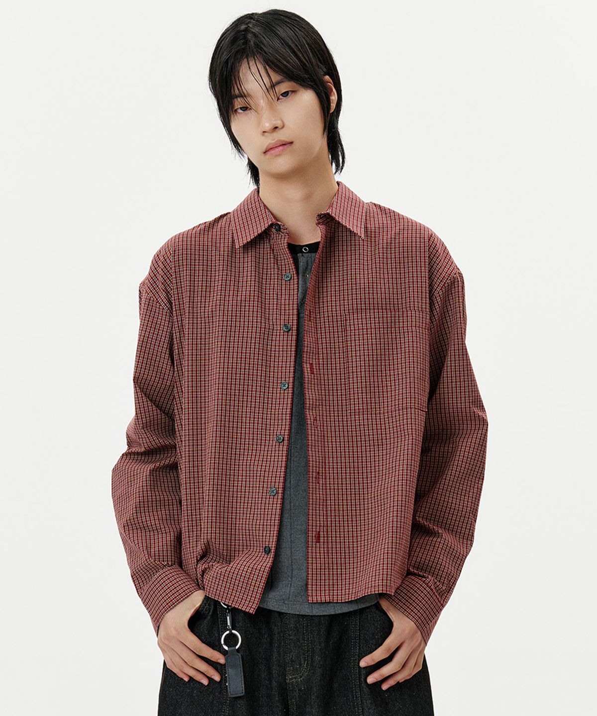 딥센스(DEEP SENSE) Pin Check Cropped Shirt - 3color