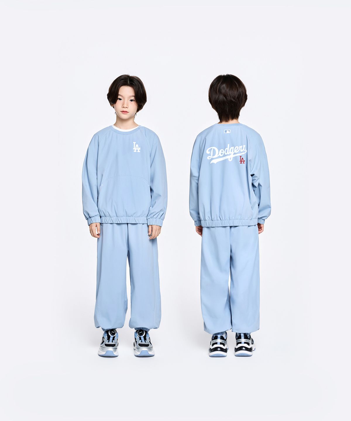 엠엘비 키즈(MLB KIDS) 스포티브 레터링 우븐 맨투맨 세트 LA (L.Blue)