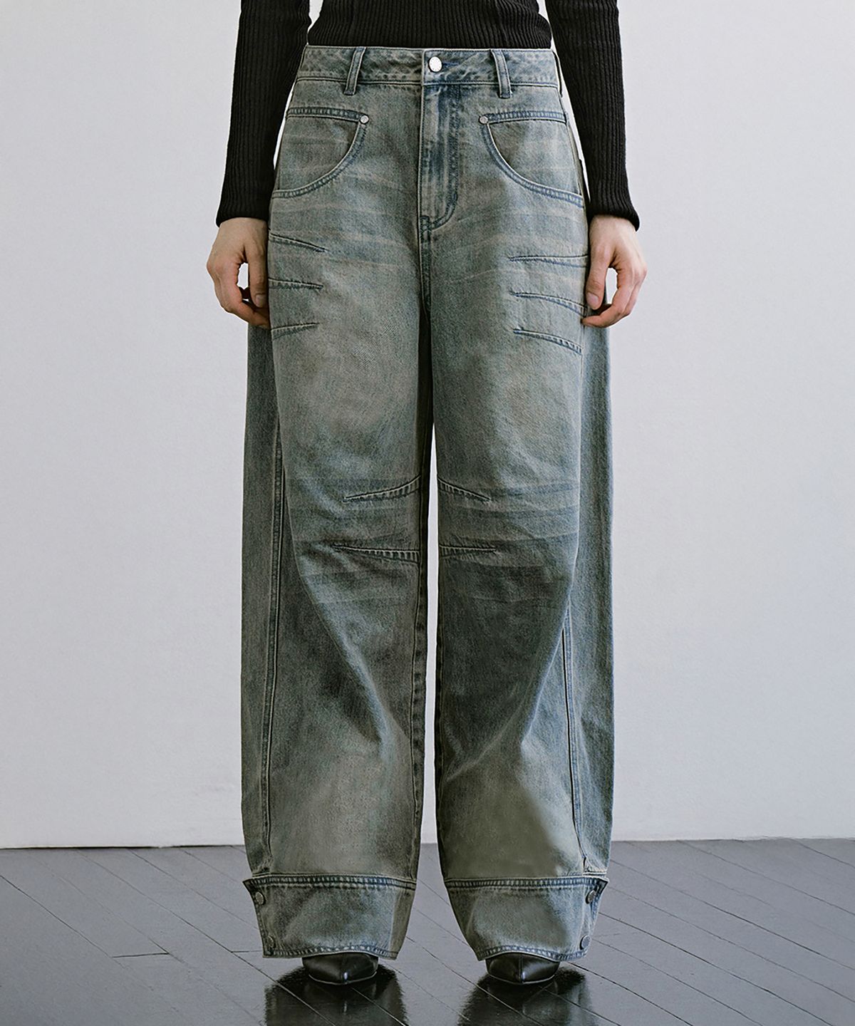 트리밍버드(TREEMINGBIRD) Darted Barrel Denim [ Blue ]