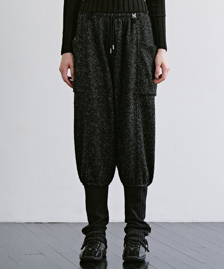 Knee-Sock Layered Set-up Pants [ Charcoal ]