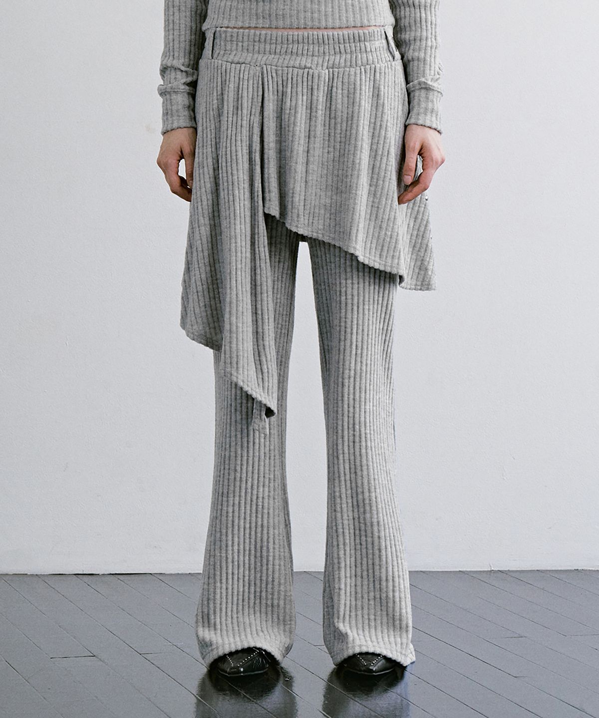 트리밍버드(TREEMINGBIRD) Hotfix Layered Set-up Pants [ Melange Gray ]