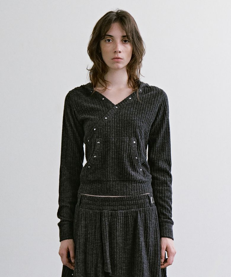 Hotfix Wrap Hoodie Set-up Top [ Charcoal ]