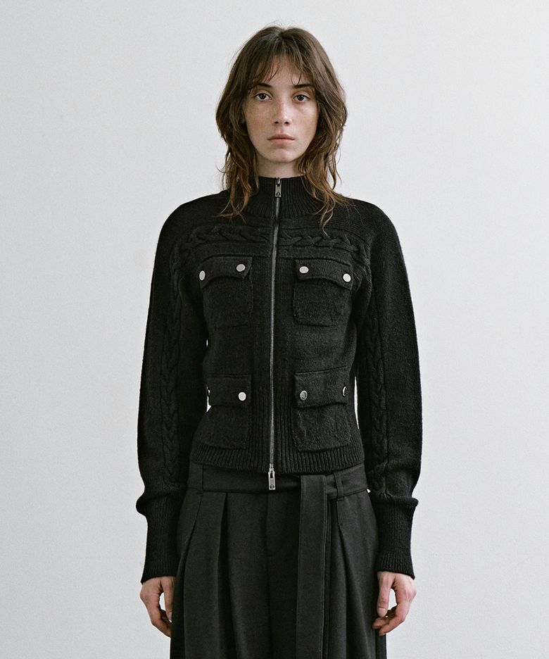 4-Pocket Knit Zip-up [ Black ]