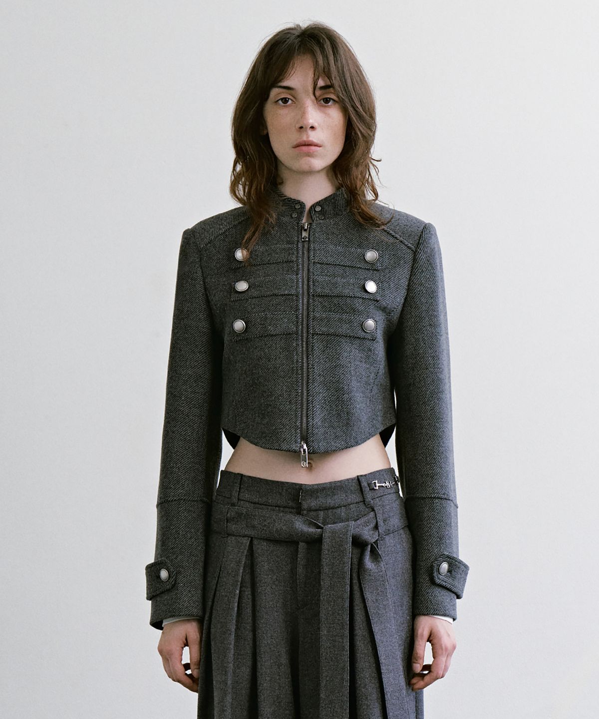 트리밍버드(TREEMINGBIRD) Crop Band Jacket [ Charcoal ]