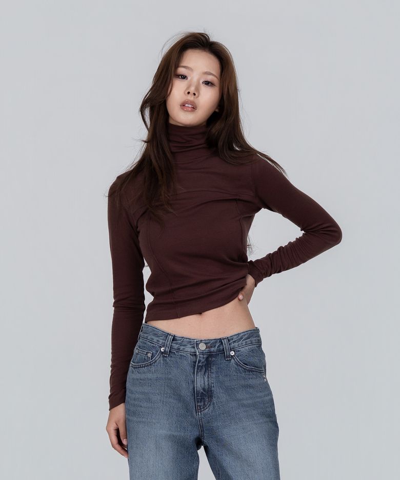 W Incision-Stitch Turtleneck/Brown