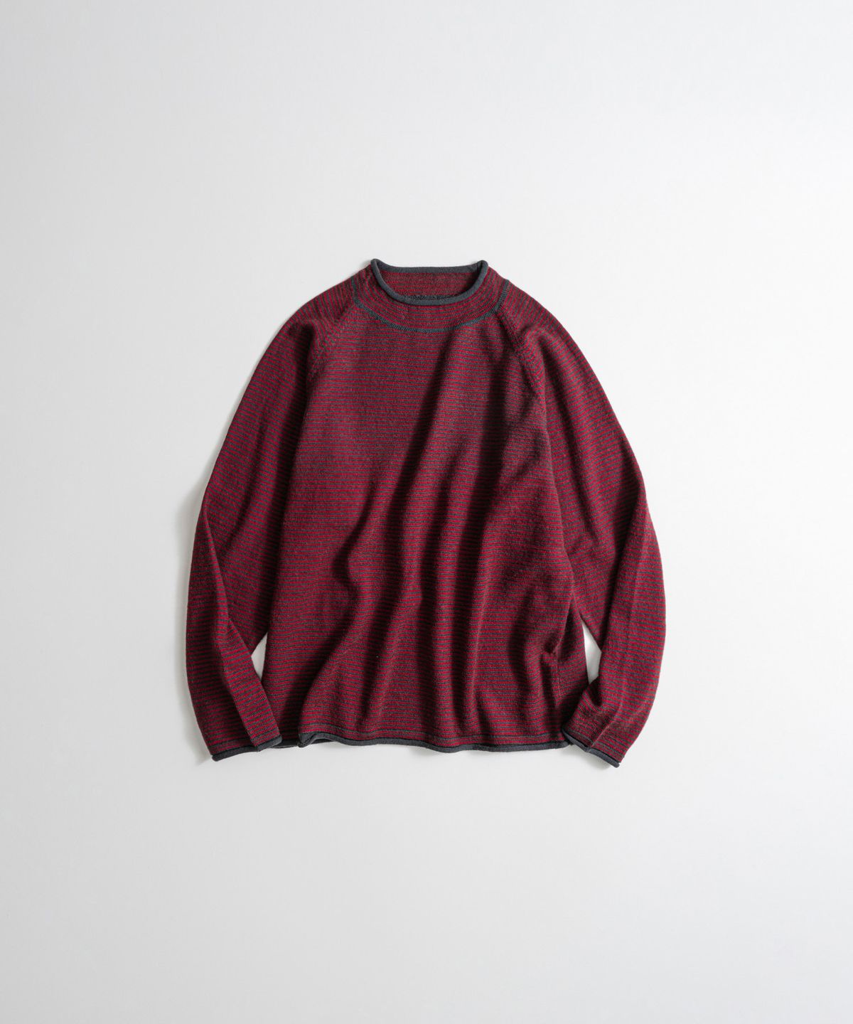 비헤비어(BEHEAVYER) DRY WOOL ROLL NECK L/S KNIT red/charcoal
