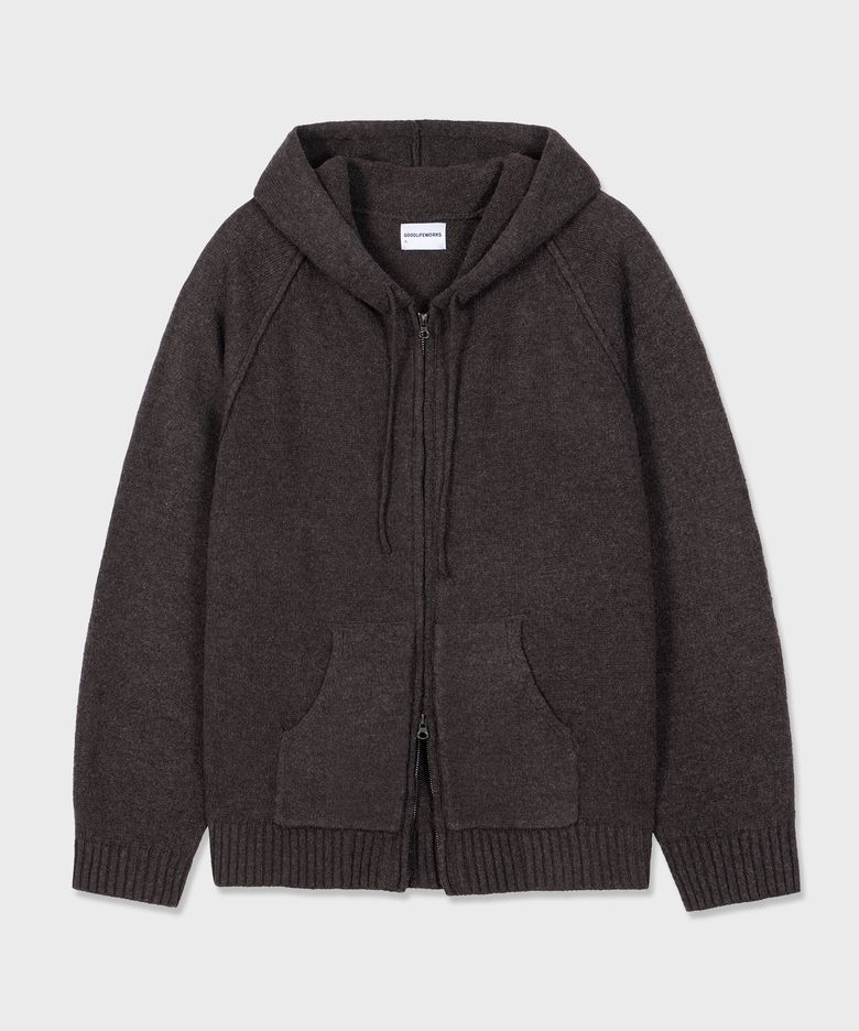 [unisex] 투웨이 니트 후드 집업 브라운