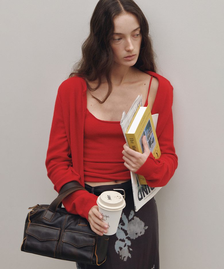 Washed Pocket Tote Bag - BROWN